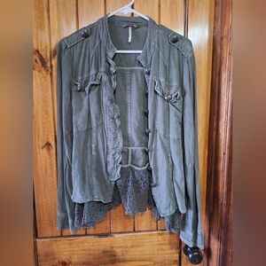 Free People Olive Green Lace Trim Jacket
